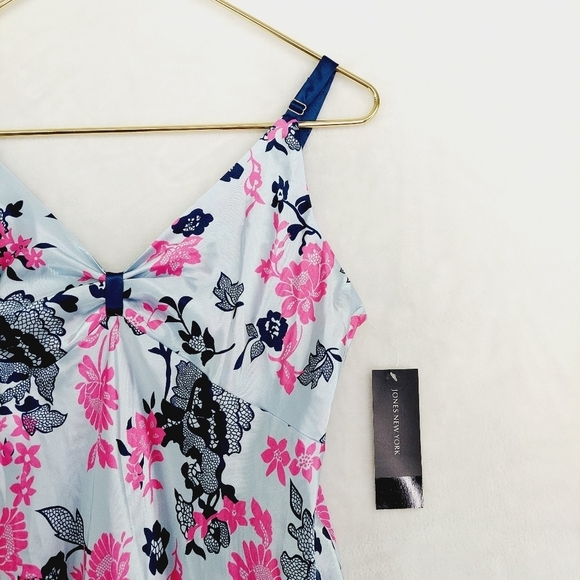 NEW Jones New York Blue Pink Floral Sleeveless Summer Flowy Midi Dress P3891 - Picture 2 of 7